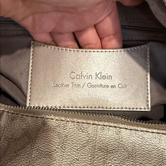 Calvin Klein Metallic Taupe Leather Satchel with Shoulder Strap/ Excellent - Picture 12 of 16
